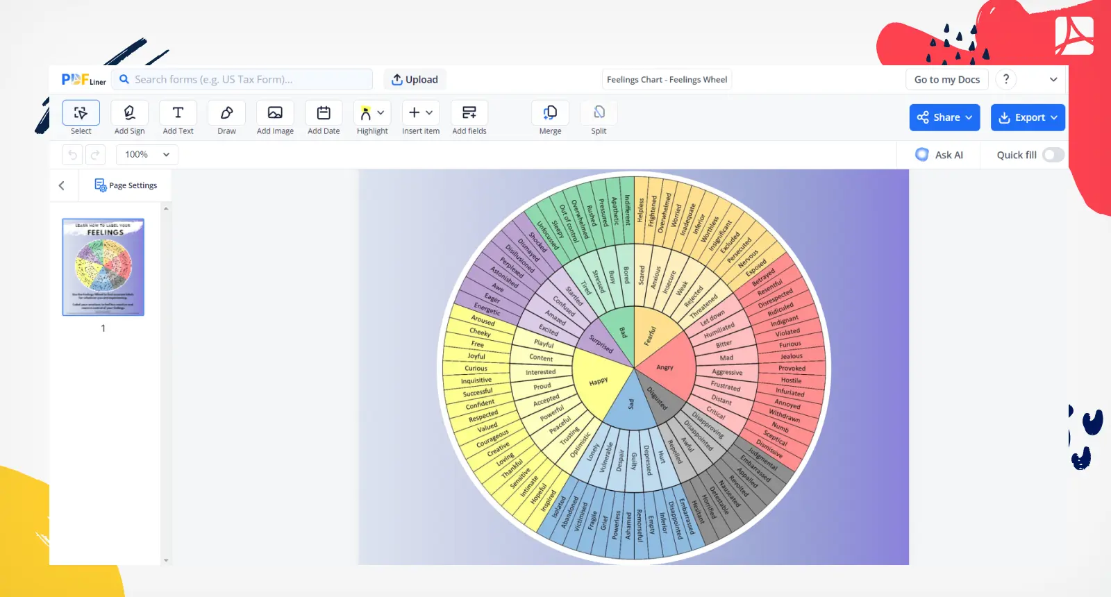 Feelings Chart - Feelings Wheel Form Screenshot