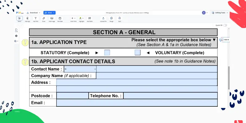 IVA Application Form 1H - Lorries or Goods Vehicles (over 3 500kg)