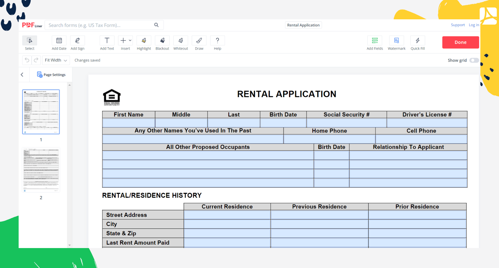 Rental Application Form on PDFLiner
