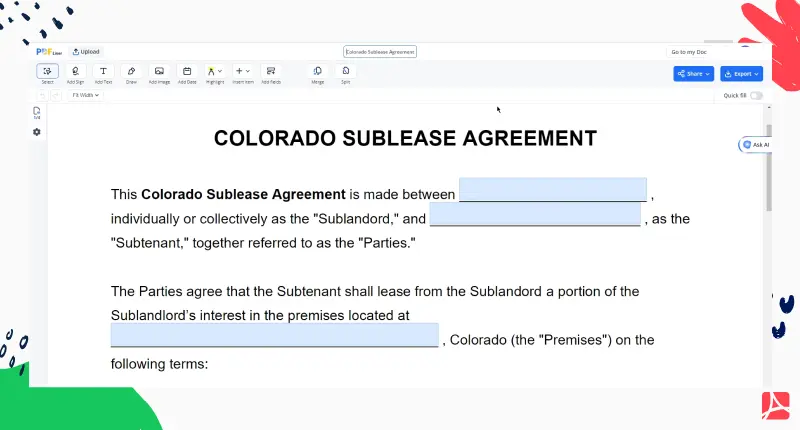 Colorado Sublease Agreement PDFLiner screenshot 