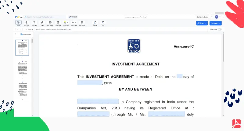 Investment Agreement Template screenshot