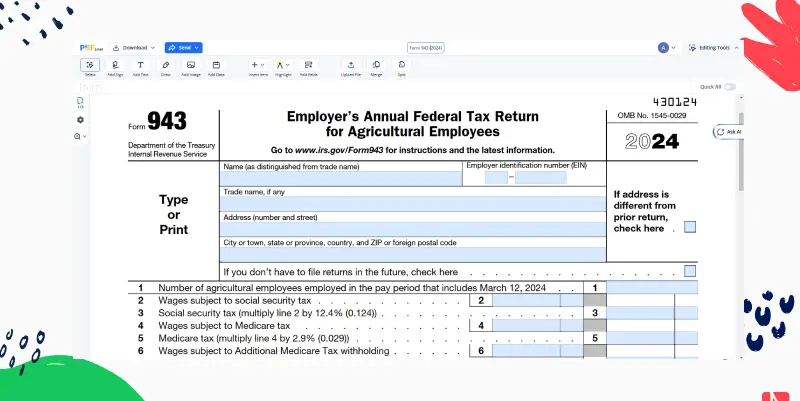 Form 943 on PDFliner