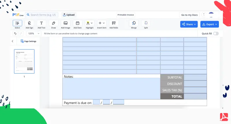 Printable Invoice (2) screenshot