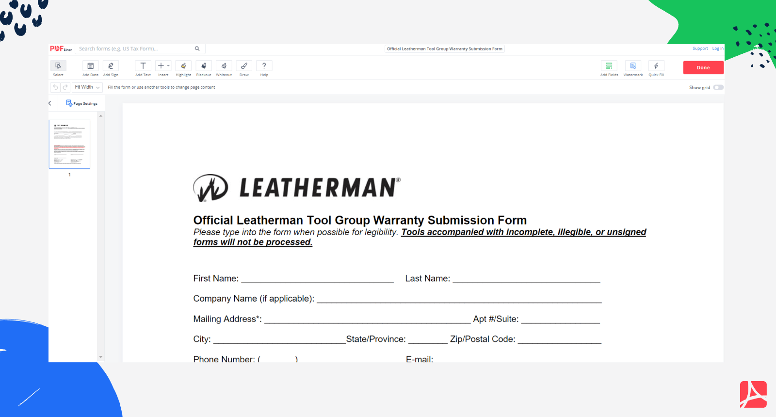 Official Leatherman Tool Group Warranty Submission Form