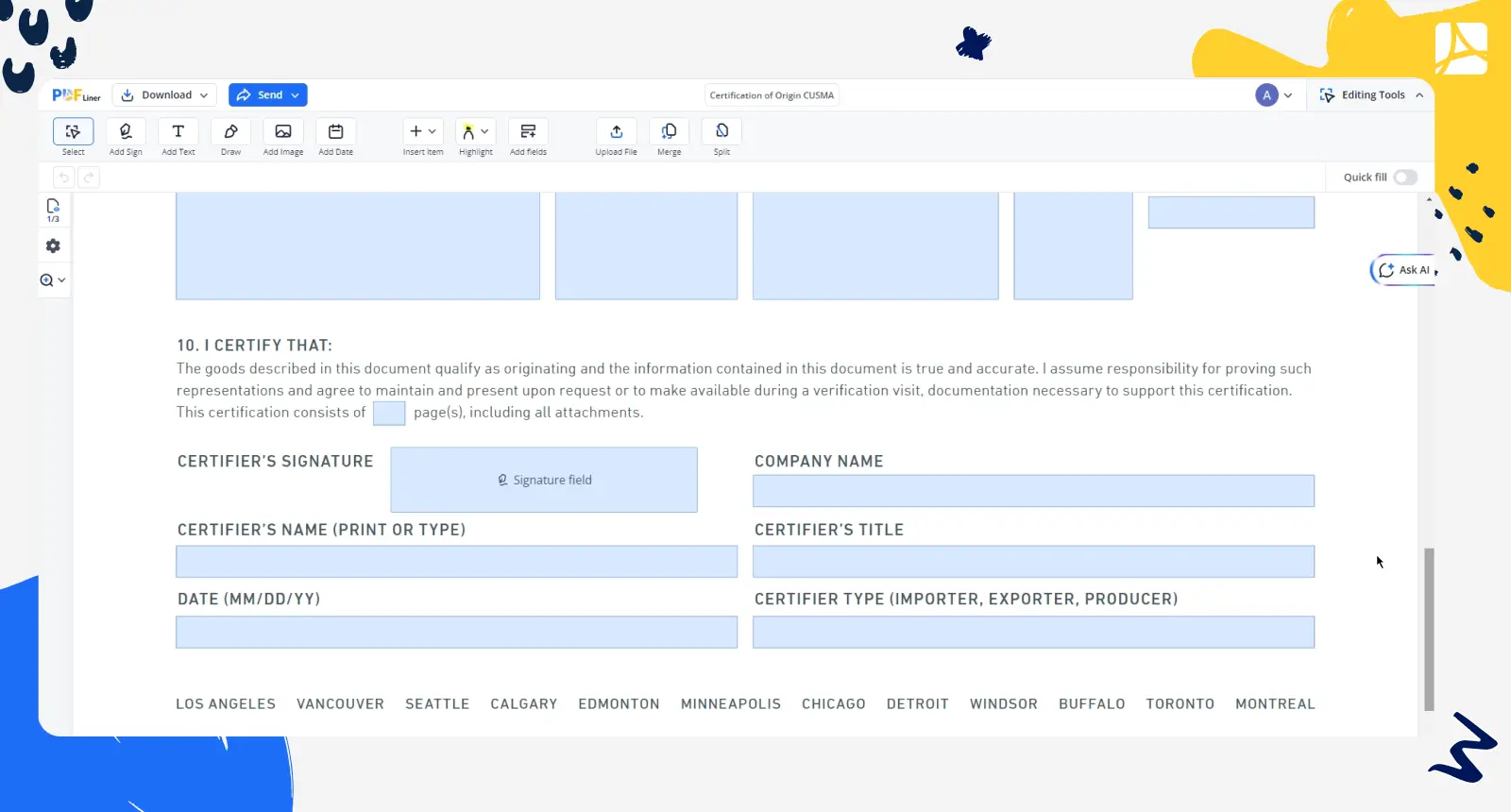 certification of origin cusma1 PDFliner screenshot