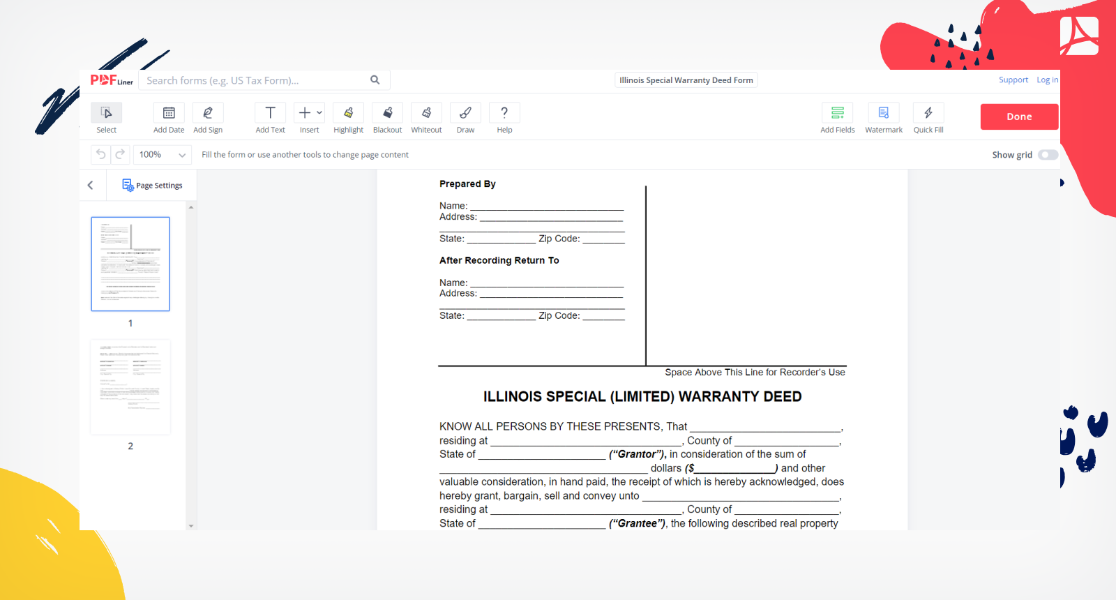 Illinois Special Warranty Deed Form Screenshot