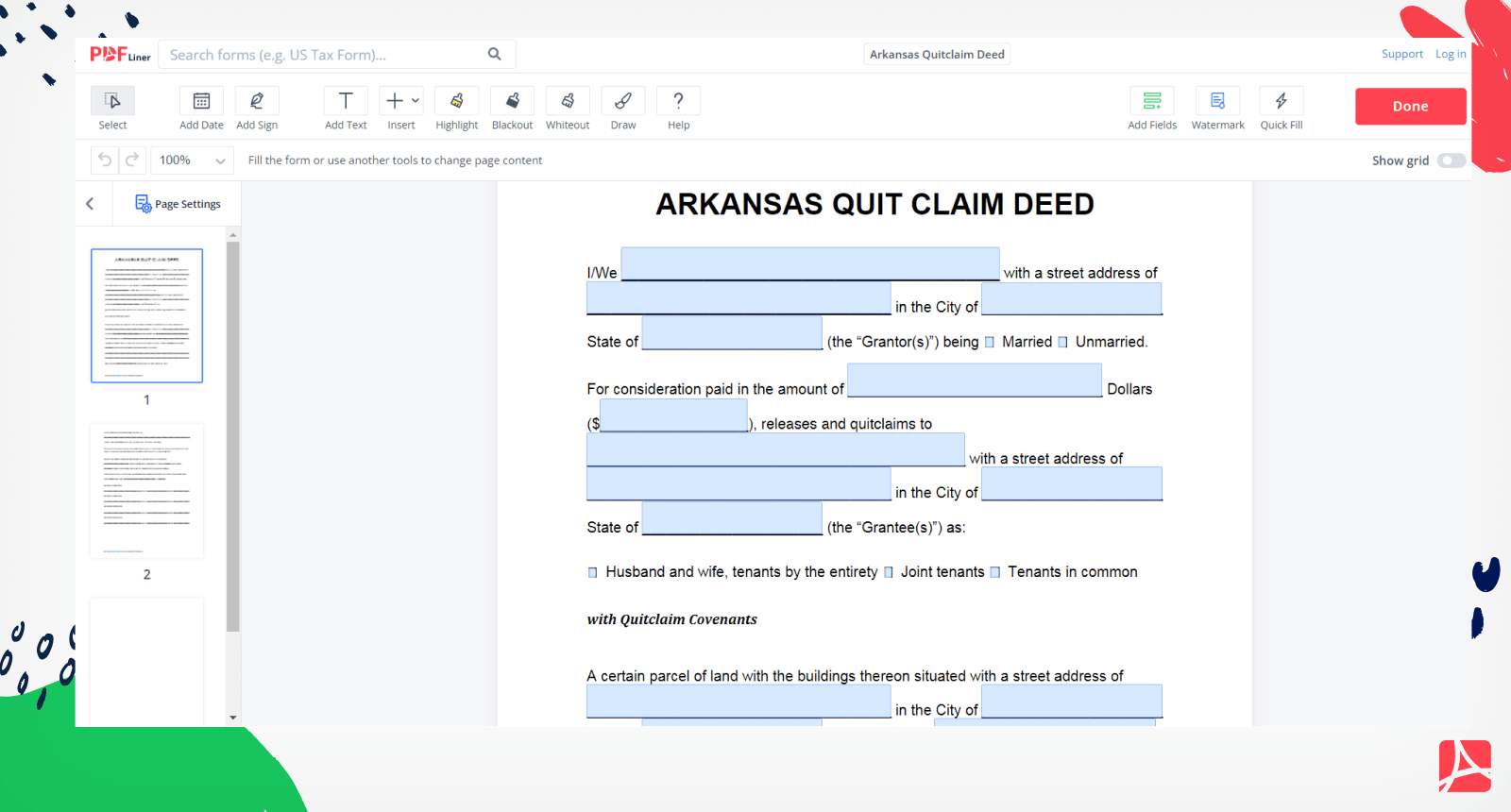 Arkansas Quitclaim Deed Form Screenshot