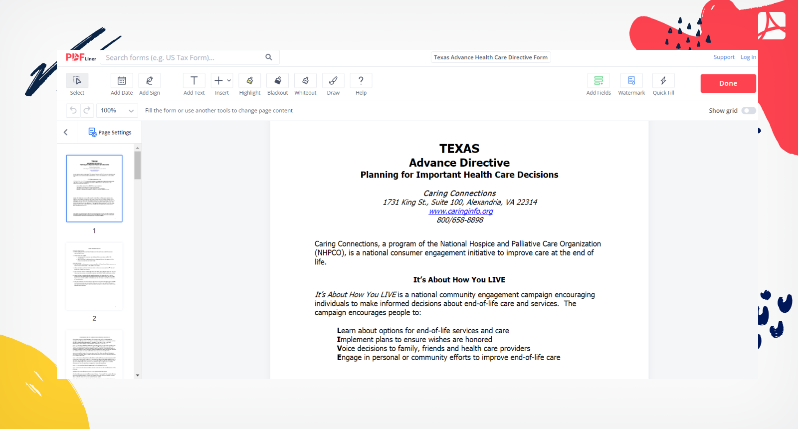 Texas Advance Health Care Directive Form Screenshot