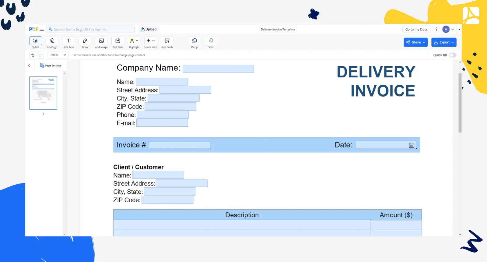 Delivery Invoice Template screenshot