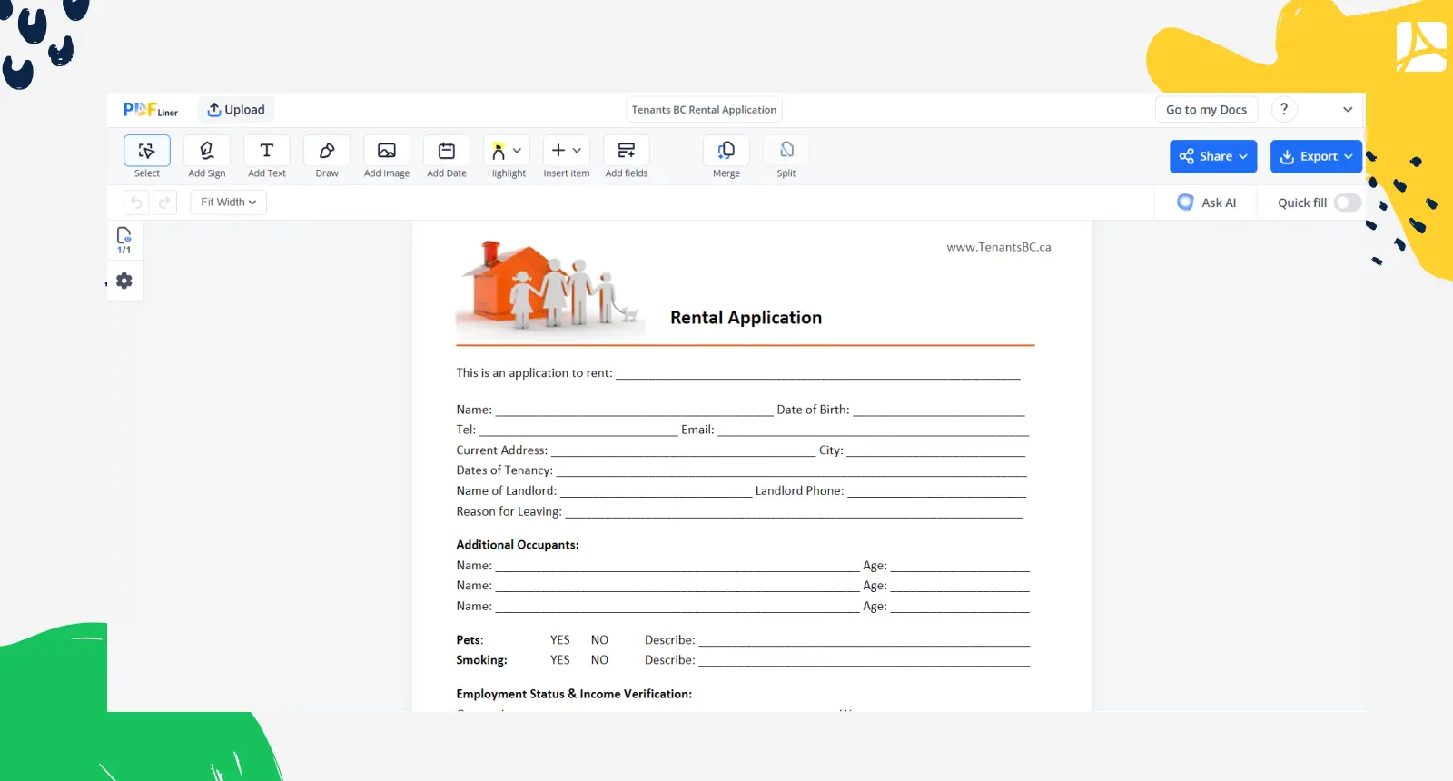 Tenants BC Rental Application Screenshot
