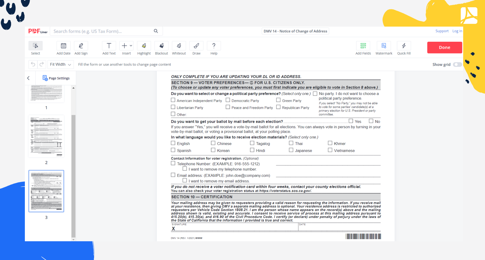 Fillable DMV 14 Notice Of Change Of Address PDFliner