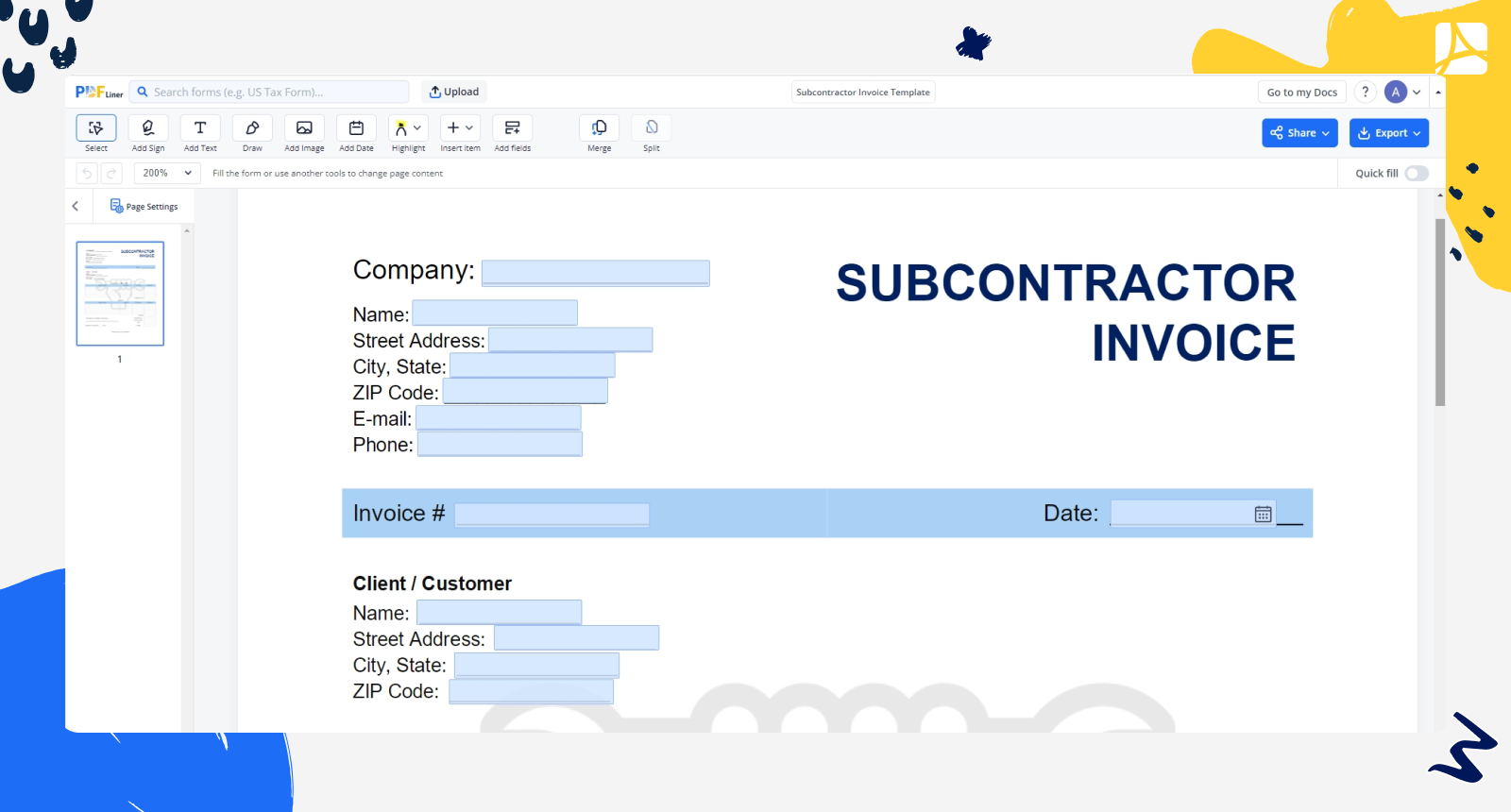 Subcontractor Invoice Template screenshot