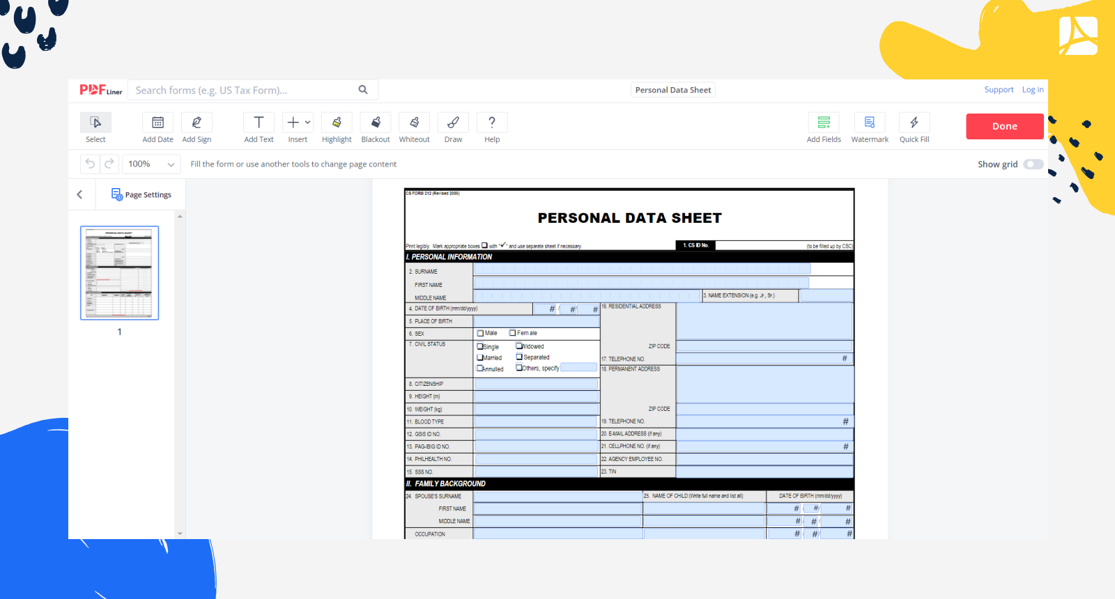 Personal Data Sheet Screenshot