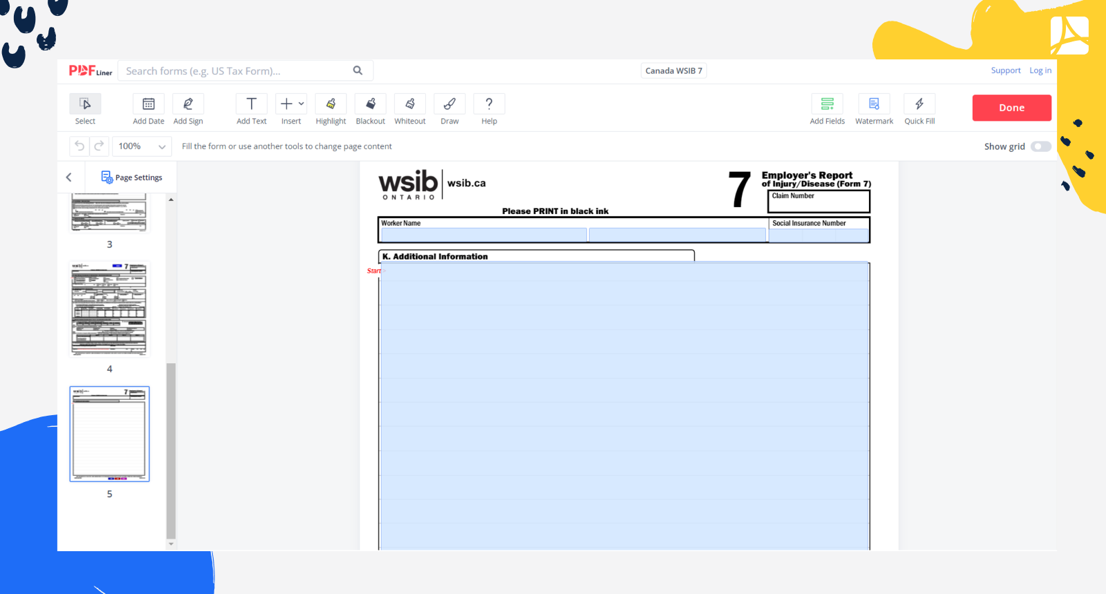 WSIB Form 7 Printable PDF Online Blank PDFliner