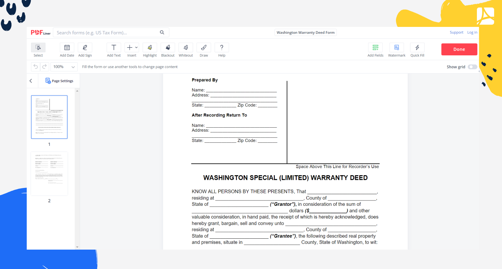 Washington Warranty Deed Form Screenshot