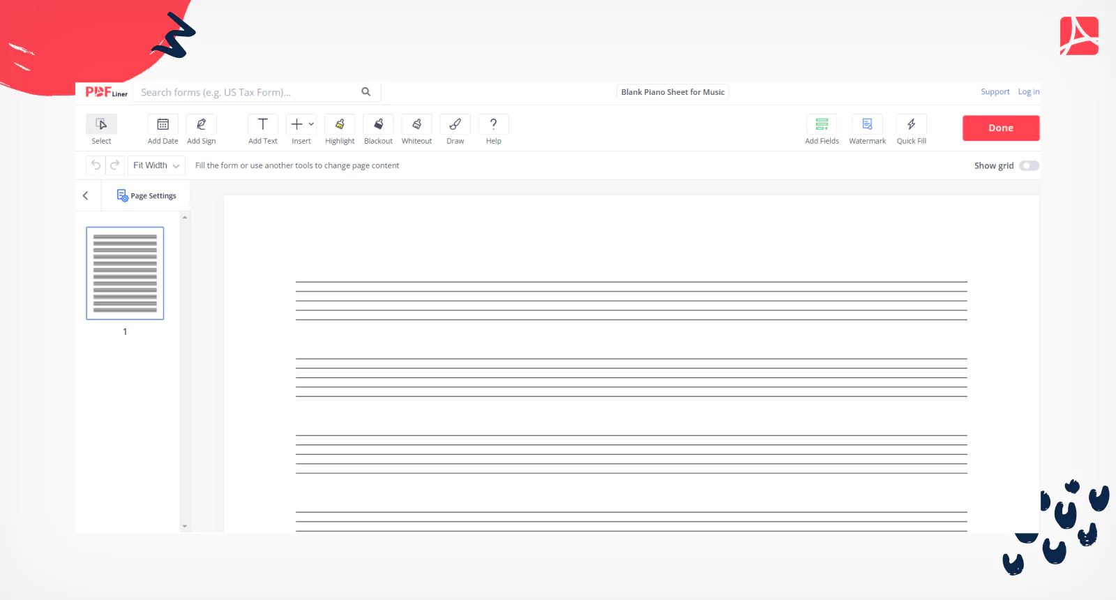 Blank Piano Sheet for Music on PDFLiner