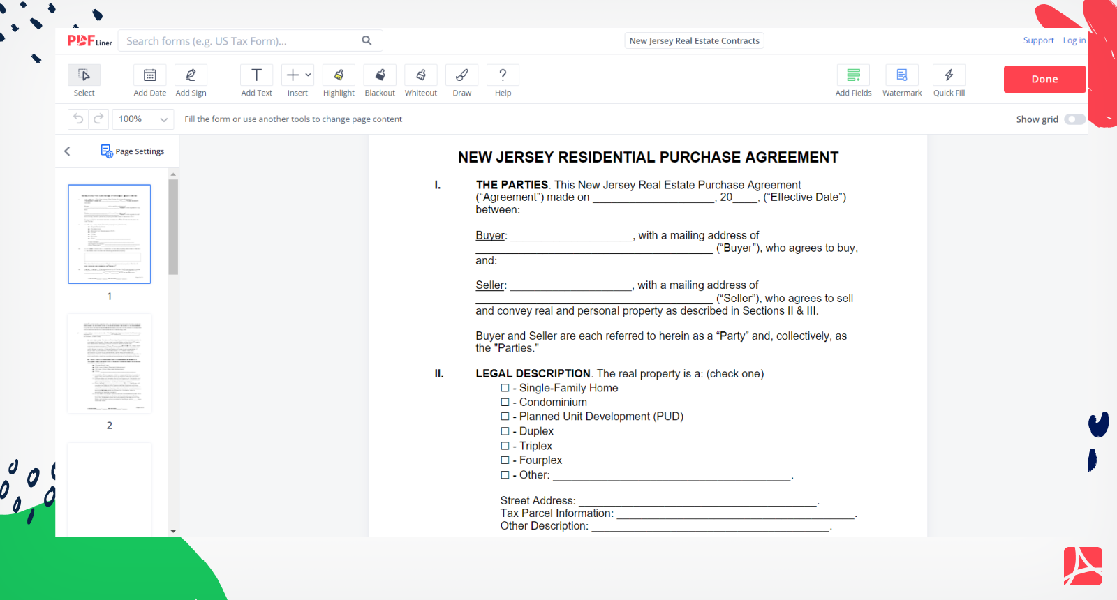 New Jersey Real Estate Contracts Form Screenshot