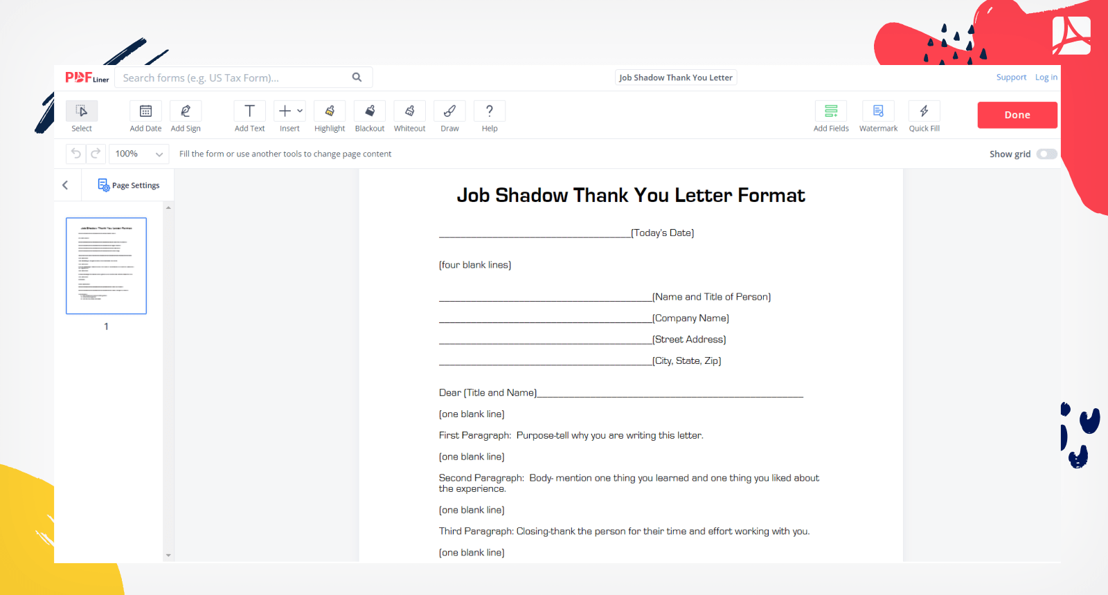 Job Shadow Thank You Letter Form Screenshot