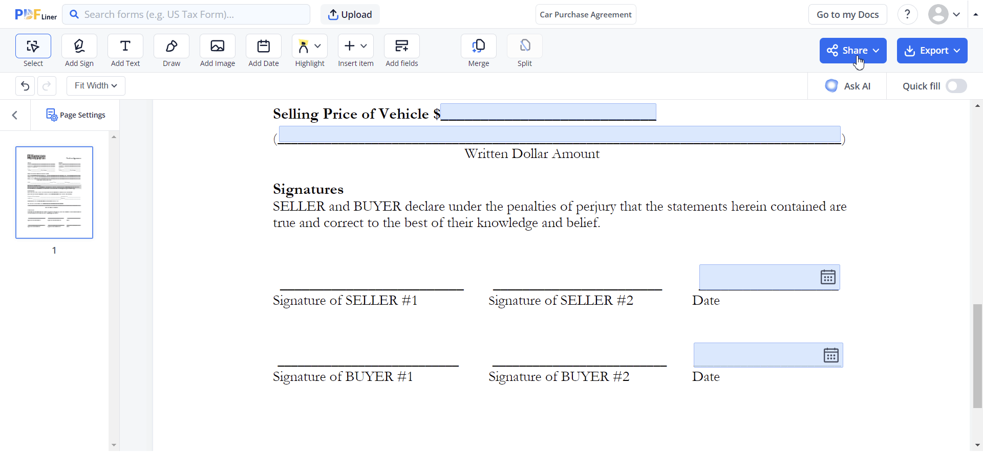 GIF showing how to send documents for signature using PDFLiner