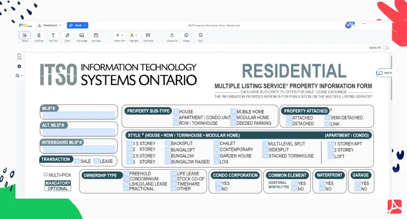 MLS Property Information Form - Residential screenshot