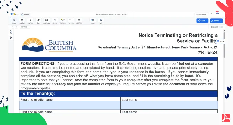 Notice Terminiating a Serivce or Facility, RTB-24 PDFLiner screenshot 