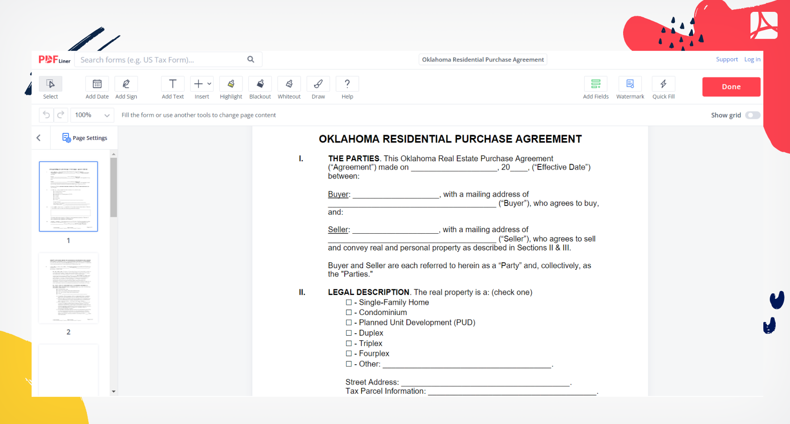 Oklahoma Residential Purchase Agreement Form Screenshot
