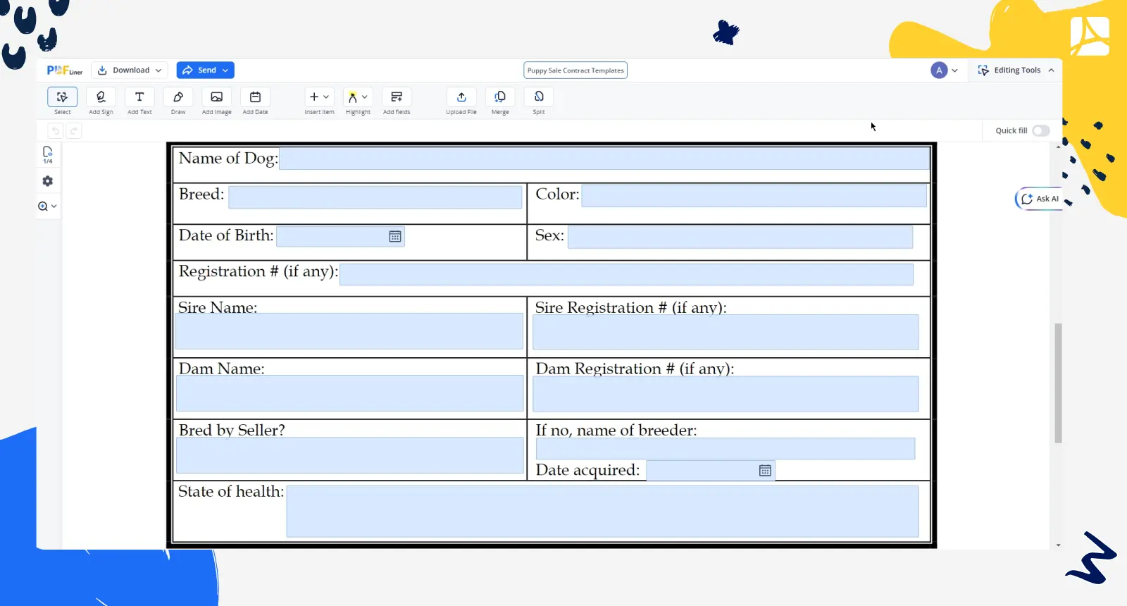 puppy sale contract templates1 PDFliner screenshot