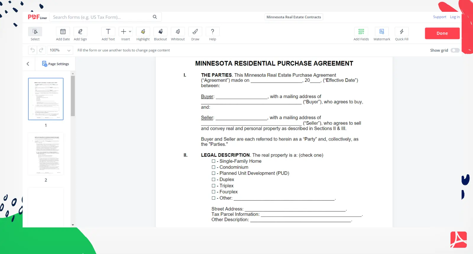 Minnesota Real Estate Contract Form Screenshot