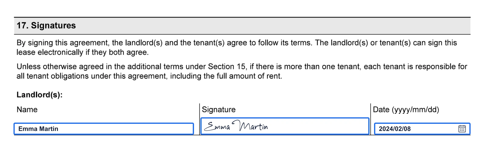 How to fill out ontario standard lease step 13