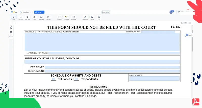 Form FL-142 PDFLiner screenshot 