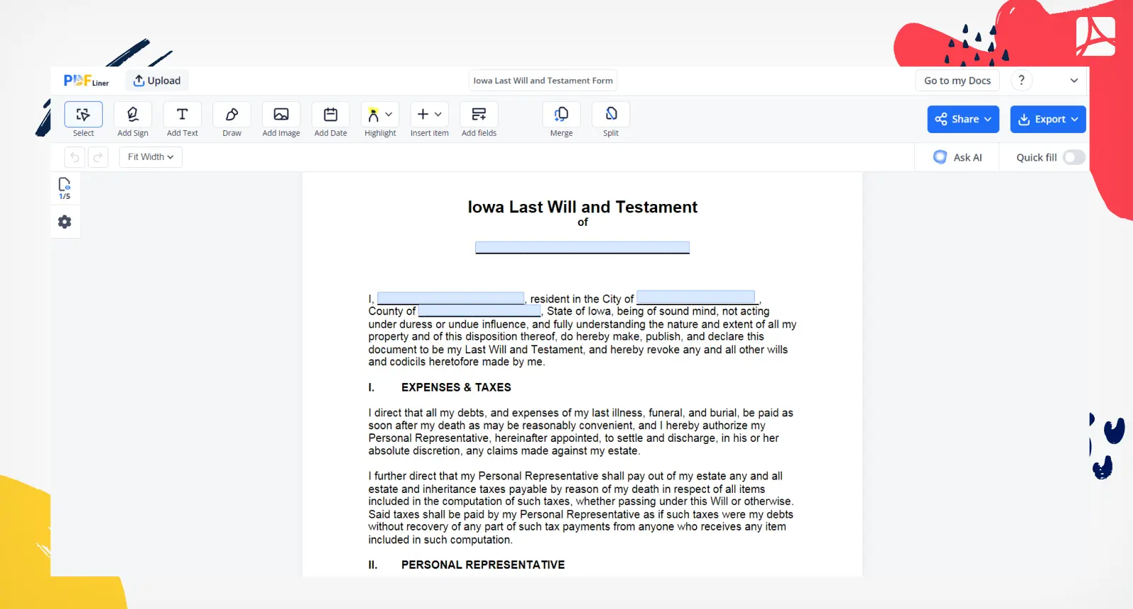 Iowa Last Will and Testament Form Screenshot