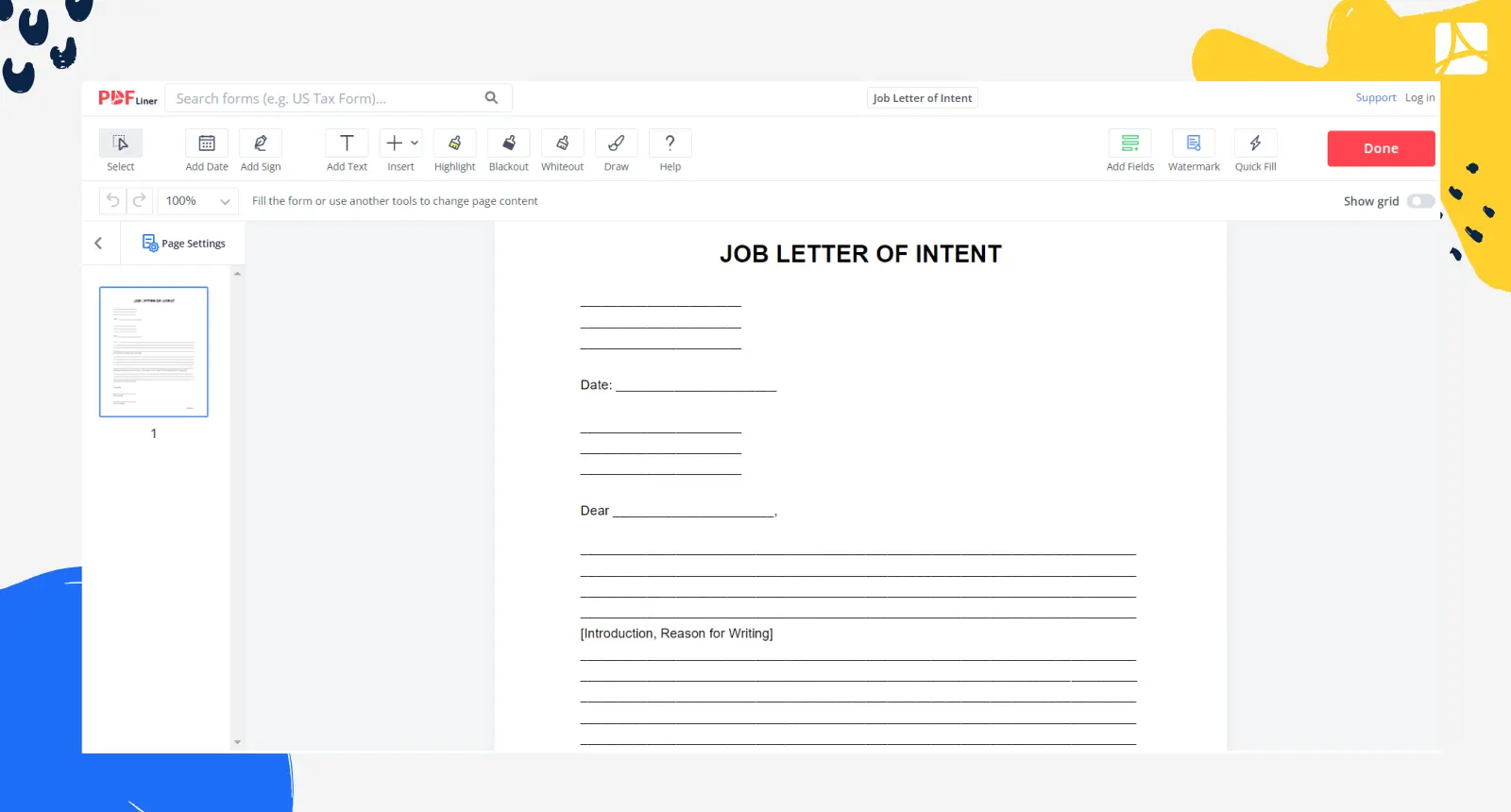 Job Letter of Intent Form Screenshot