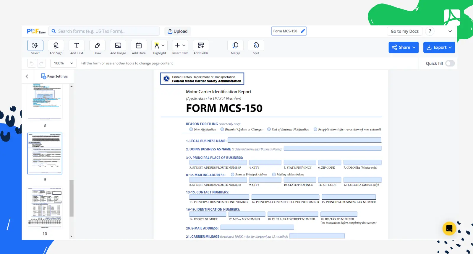 Form MCS-150 Screenshot