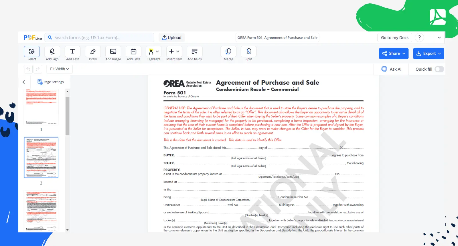 OREA Form 501 Screenshot