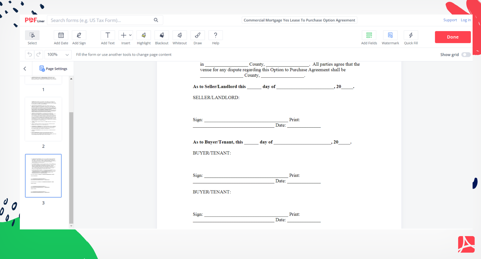 Commercial Mortgage Yes Lease To Purchase Option Agreement Form Screenshot 2