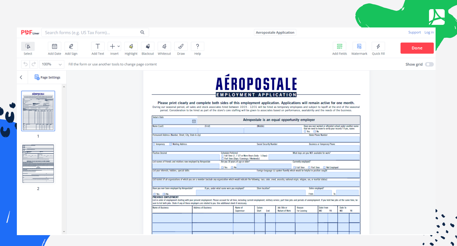 Aeropostale Application Form Screenshot