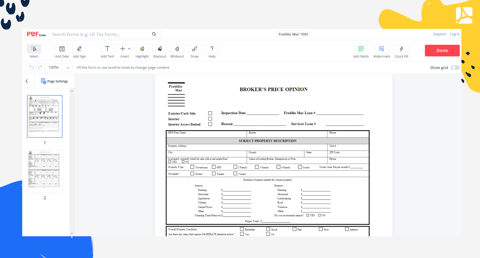 Freddie Mac 1092 Form Screenshot