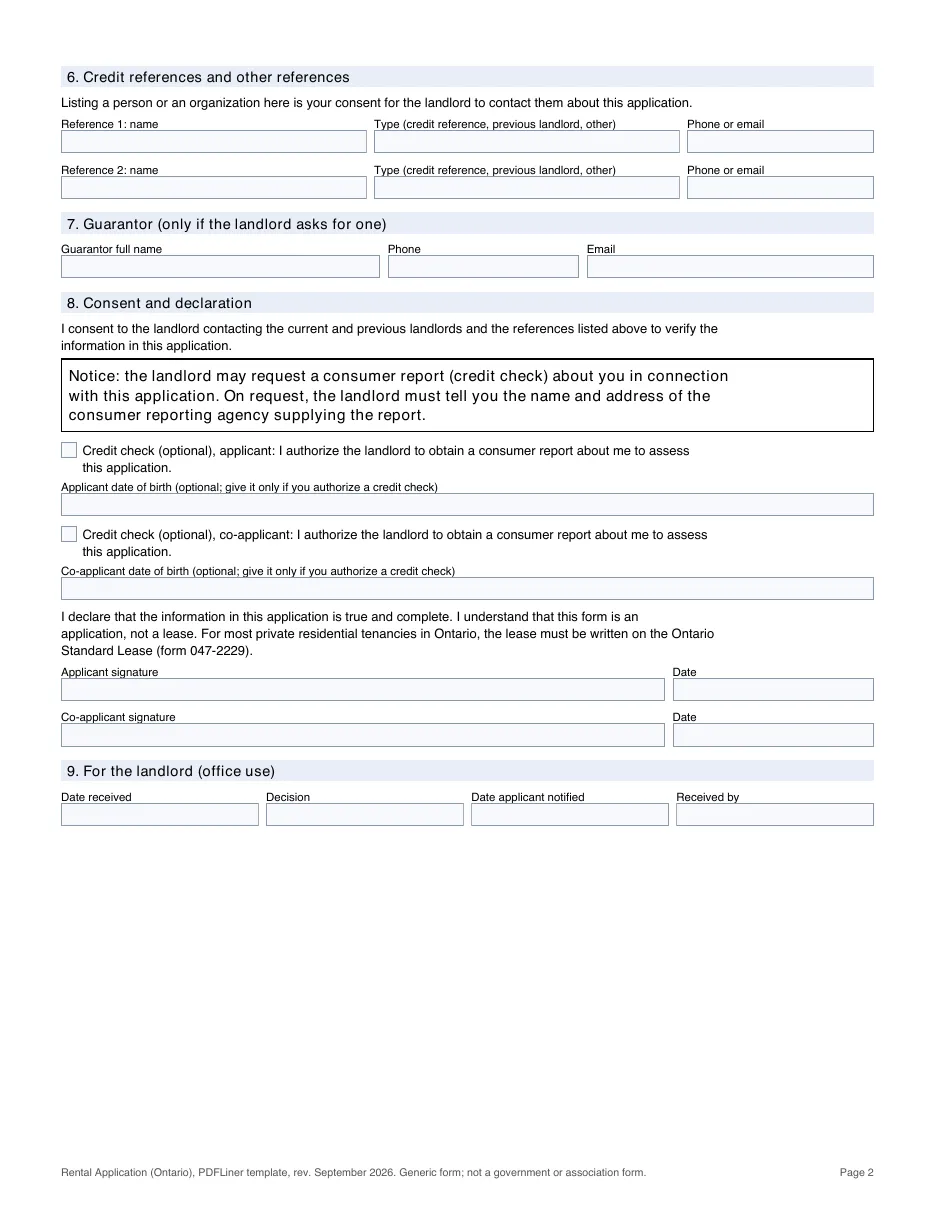 Ontario rental application template, page 2 (PDFLiner)