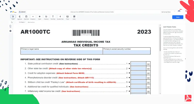 Arkansas Form AR1000TC PDFLiner screenshot 