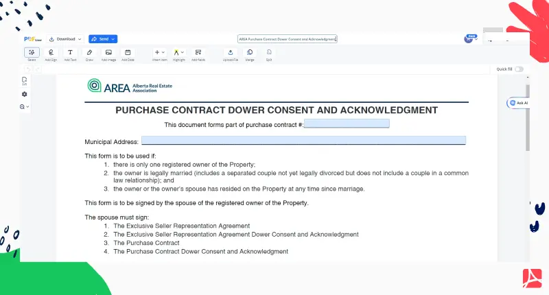 AREA Purchase Contract Dower Consent PDFLiner screenshot 