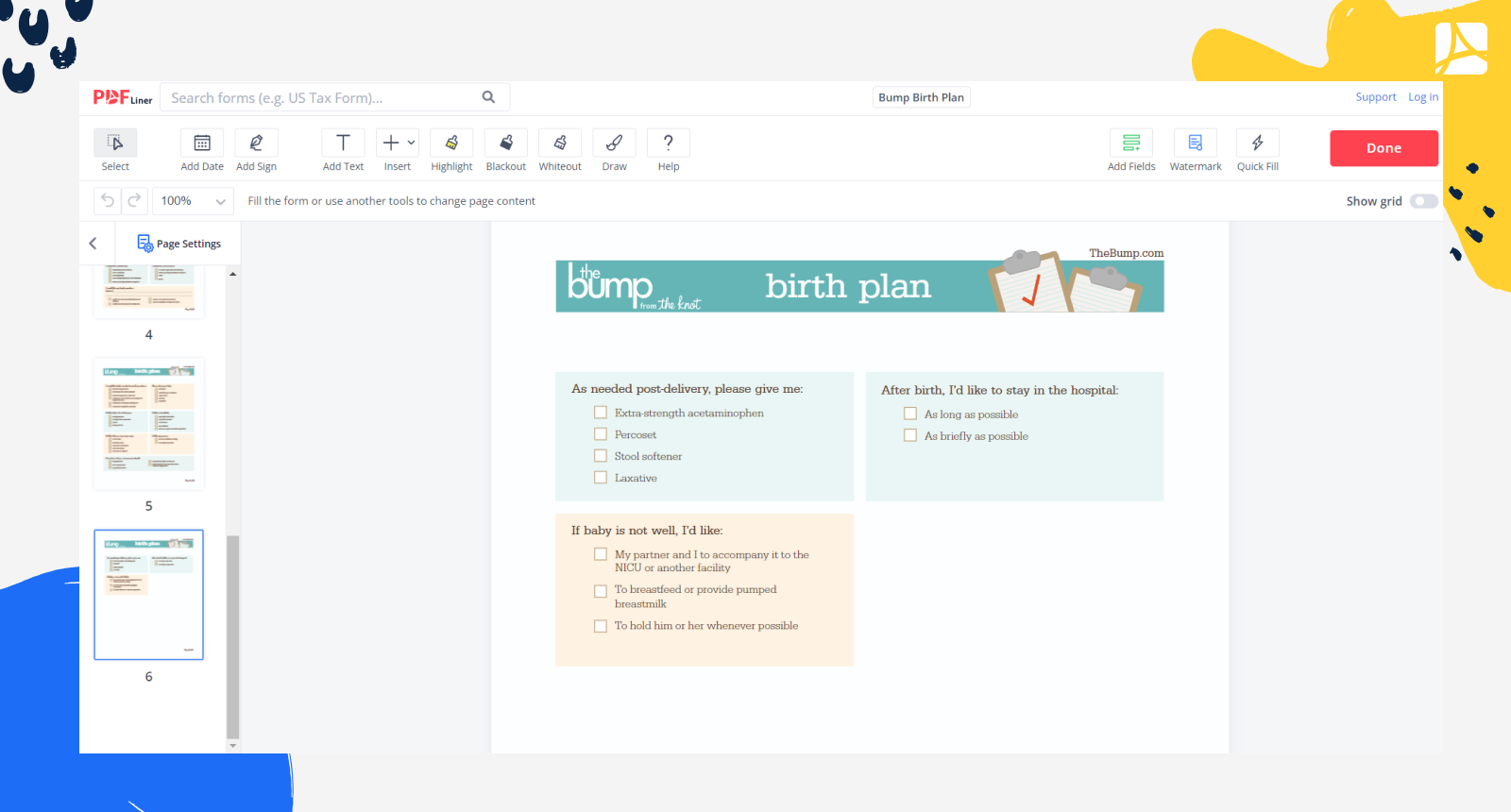 Bump Birth Plan Screenshot 2