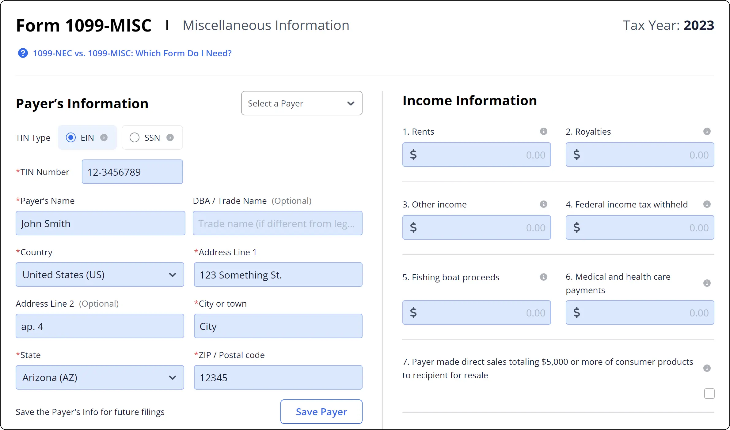 Form 1099 misc 2023 efiling step 2