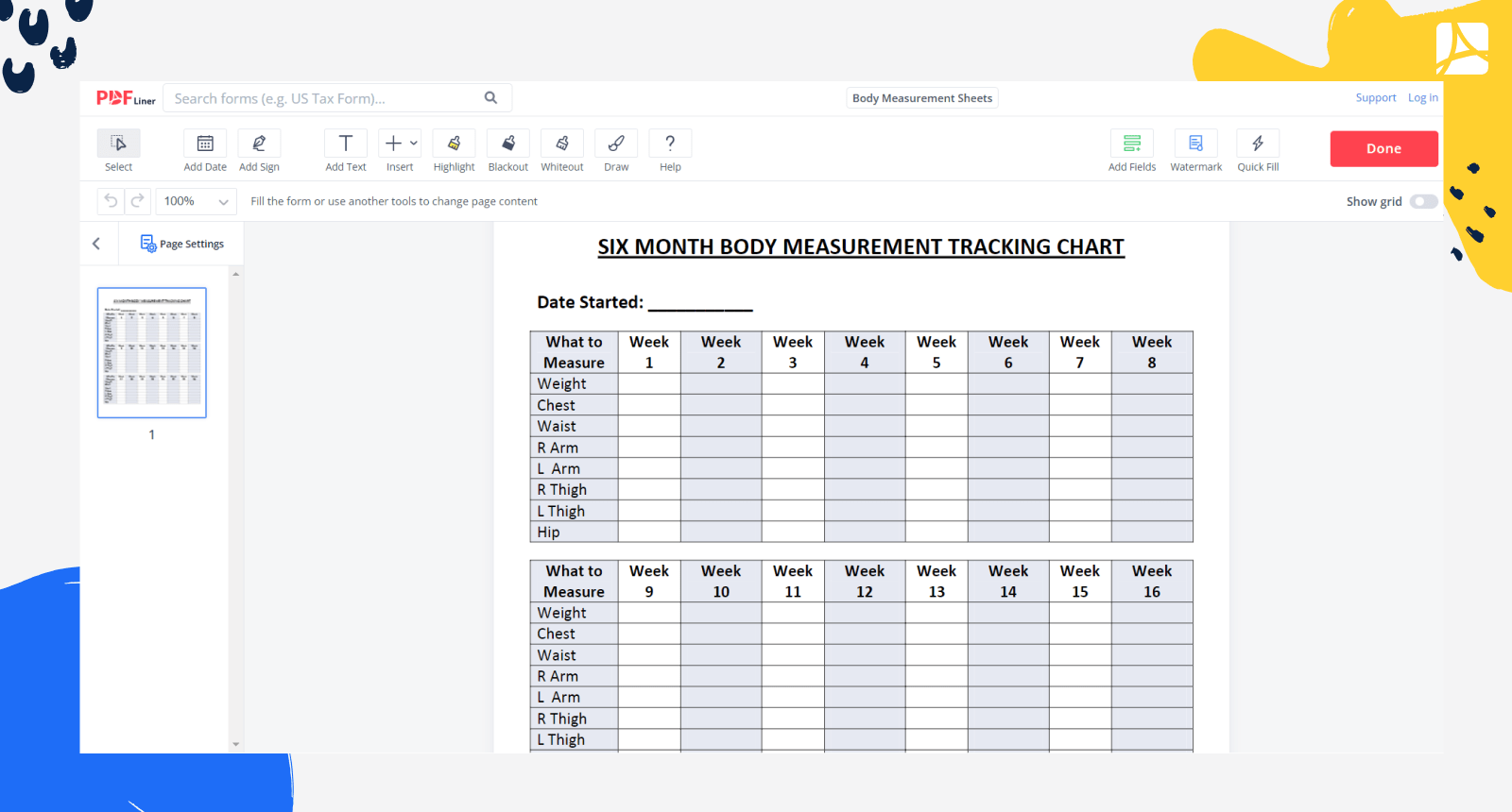 Body Measurement Sheets Form Screenshot