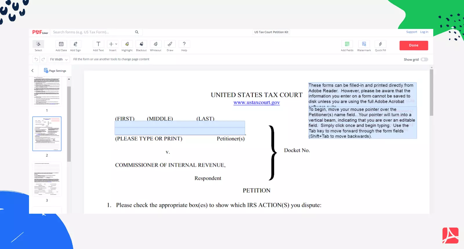 US Tax Court Petition Kit on PDFLiner