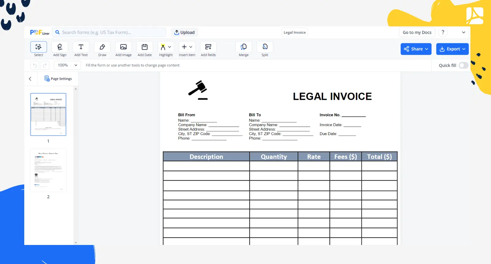 Legal Invoice Screenshot