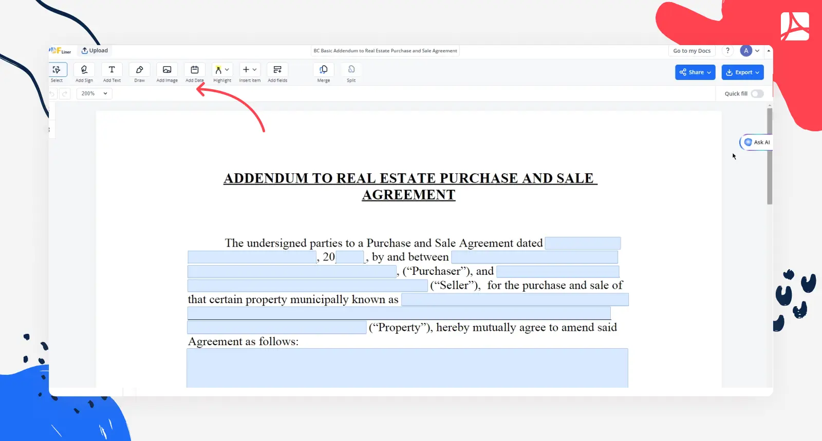 BC Basic Addendum to Real Estate Purchase1 PDFLiner screenshot 