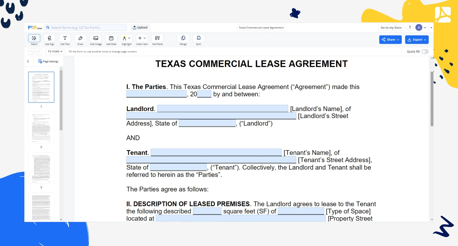 texas commercial lease agreement screenshot