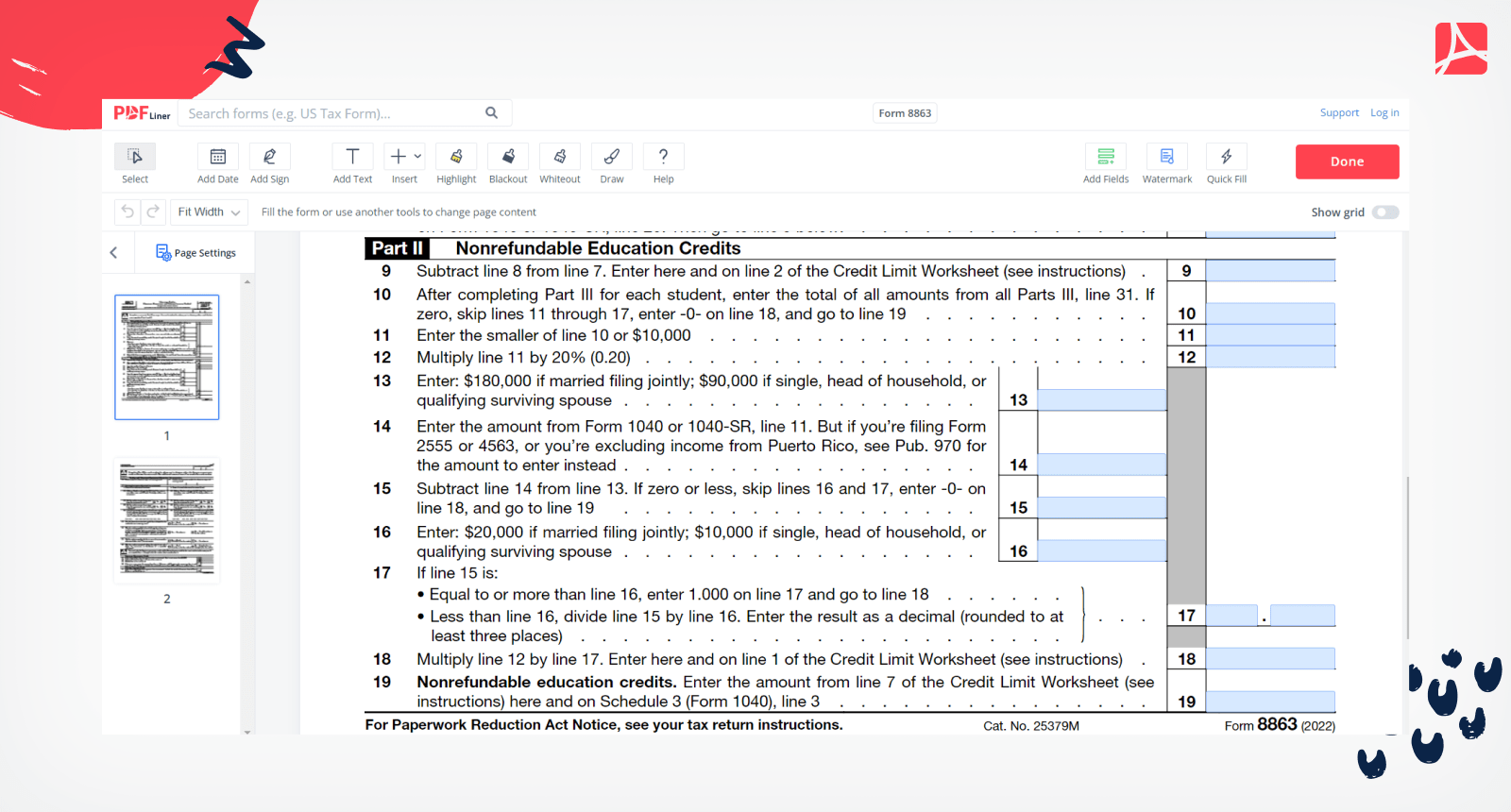 Form 8863 Fillable and Printable blank PDFline