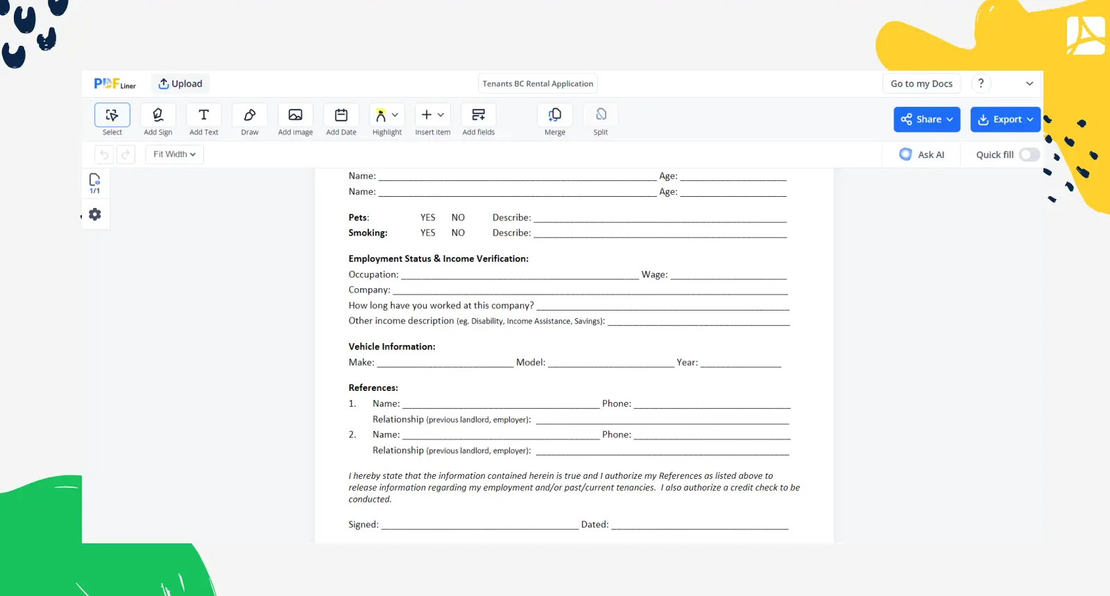 Tenants BC Rental Application Form Screenshot