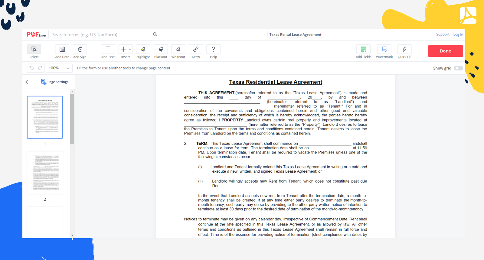 Texas Rental Lease Agreement Form Screenshot